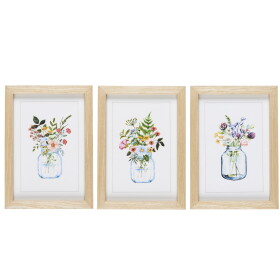 Ib Laursen Dekorativní obraz v rámu Flower Motif – set 3 ks, multi barva, sklo, dřevo, papír