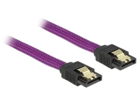 DeLock SATA kabel 6 Gb/s 30 cm přímý/přímý / kovové svorky / fialový (83690)