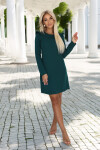 264-2 NELL Elegantní trapézové šaty s volánky na ramenou - lahvově zelené S