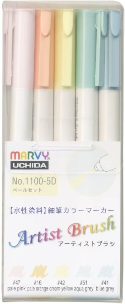 Marvy Umělecké fixy se štětcovým hrotem Artist Brush sada 5ks PALE