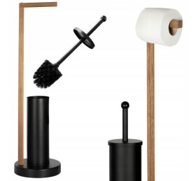 Erga Aurora Black, toaletní WC kartáč s dřevěným držákem na WC papír na postavení 19x19x72,5 cm, hnědá-černá, ERG-SEP-1004SEPSTLUNA