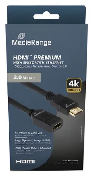 MediaRange MRCS256 černá / Prodlužovací kabel HDMI / 2.0 / 4K 60Hz / 18 Gbps / ARC (MRCS256)