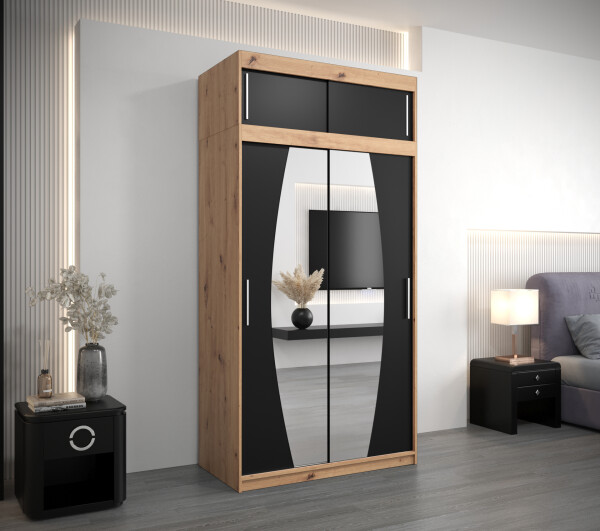 Šatní skříň Abi E0 s nástavcem Barva korpusu: Dub artisan, Rozměry: 120 cm, Dveře: Černá