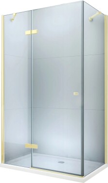 MEXEN/S - Roma sprchvý kout 80x90, kyvný, čiré sklo, zlatý + vanička 854-080-090-50-00-4010
