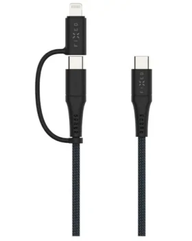 FIXED Dlouhý nabíjecí a datový opletený kabel s konektory USB-C/USB-C a Lightning adaptérem PD 2m MFi PD 60W šedý (FIXDB-CCL2-GR)
