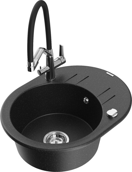 MEXEN/S - Kevin granitový dřez 1-miska včetně baterie Duo, černá/stříbrná metalik 6517-73-671701-07