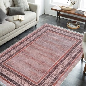 DumDekorace Moderní koberec s řeckým okrajem - růžový a kaštanový Šířka: 80 cm | Délka: 150 cm