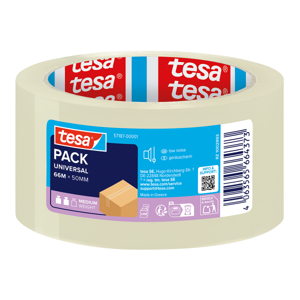 Tesa balicí páska Universal, 66 m × 50 mm, tiché odvíjení, transparentní