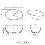 CERANO - Umyvadlo z litého mramoru Luna - na desku - černá matná - 52,8x30,9 CER-WB19B