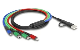 DeLock 4v1 barevný / Napájecí kabel / USB-A USB-C / Micro-USB USB-C Lightning / 1,2 m / 3 A (87035)