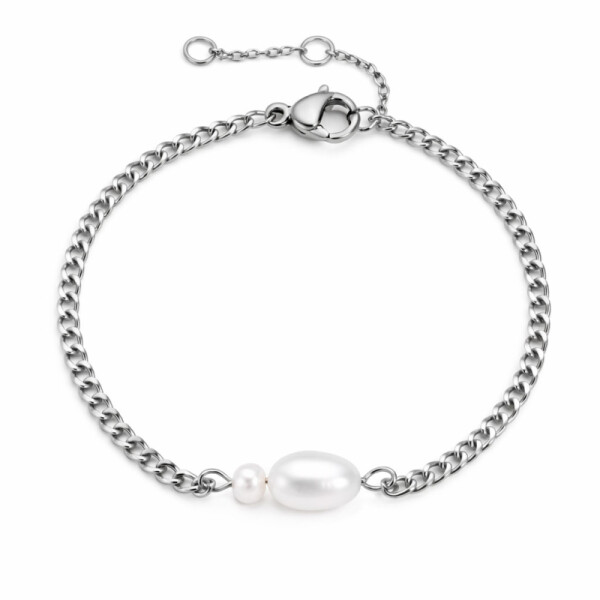 Perlový náramek Ariane - chirurgická ocel, Stříbrná 15 cm + 3 cm (prodloužení) Bílá