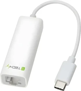 Techly Adaptér USB-C na Gigabit Ethernet bílá / Adaptér / USB-C / RJ45 / 10/100/1000 Mbit/s (020379)