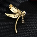 Luxusní brož s perlou a zirkony Magdalena Gold - vážka, Zlatá
