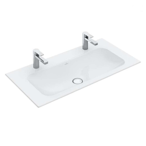 VILLEROY & BOCH - Finion Dvojumyvadlo 100x50 cm, bez přepadu, 2 otvory pro baterie, CeramicPlus, alpská bílá 4164A1R1