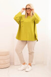 Dámská blůza Plus Size s bavlnou, kapsou a ohrnutým rukávem kiwi UNI