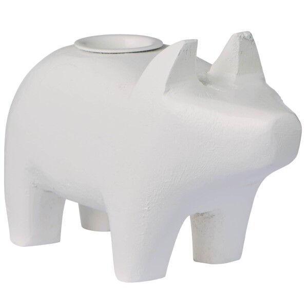 Ib Laursen Dřevěný svícen White Pig – větší, bílá barva, dřevo