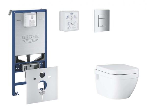 GROHE - Rapid SLX Set předstěnové instalace, klozetu, sedátka SoftClose a tlačítka Skate Cosmopolitan, matný chrom SANI11BB2108
