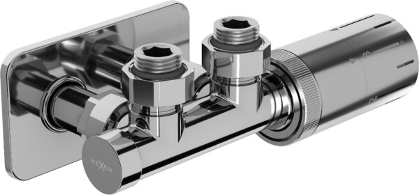 MEXEN/S - G05 úhlová termostatická souprava pro radiátor + krycí rozeta S, Duplex, DN50, chrom W907-958-910-01