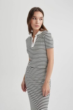 DEFACTO Fitted Polo Neck Striped Short Sleeve T-Shirt