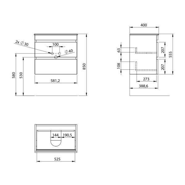 SAPHO - EZARA umyvadlová skříňka 58x54x39cm, bílá lesk EZ592-3030