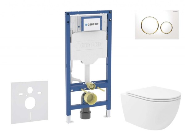 GEBERIT - Duofix Set předstěnové instalace, klozetu Oudee Vortex a sedátka softclose, tlačítko Sigma20, bílá/pozlacená SANI11CA3187B