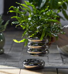 Bloomingville Keramický obal na květiny s podmiskou Shine Silver, stříbrná barva, keramika