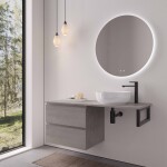 CERANO - Koupelnová skříňka Carole - betonově šedá + deska pod umyvadlo Navira Slim - 18 mm + konzole černá - 120x46x49,8 CER-606096