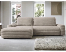 Rohová sedačka Cord, šedo-béžová taupe strukturovaná látka, levý roh