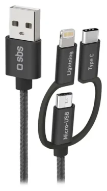 SBS černá / Kabel 3v1 USB-A na Lightning USB-C Micro-USB / 1,2 m (TECABLEUSBIP531BW)