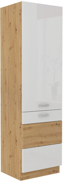 Vysoká skříňka pro vestavnou lednici Artisan 60 LO-210 2F Barva korpusu: Dub artisan, Barva dvířek: Bílý lesk