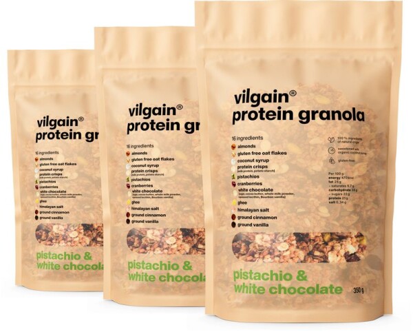 Vilgain Protein Granola – 3× Pistácie, bílá čokoláda a brusinky 350 g