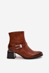 Kožené dámské boty na podpatku s přezkou Zazoo 60562 hnědé 36
