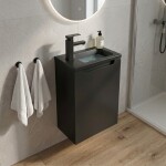 CERANO - Umyvadlová skříňka pro WC Sora - černá matná + umyvadlo z lit. mramoru - černá matná - 40x57,5x22 CER-999993