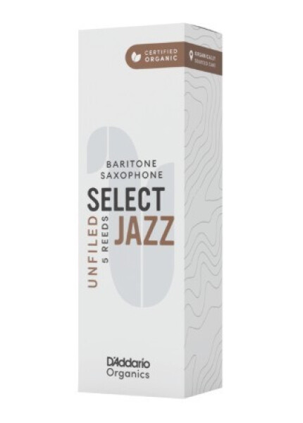 D'Addario ORRS05BSX3H Organic Select Jazz Unfiled Baritone Saxophone Reeds 3 Hard - 5 Pack