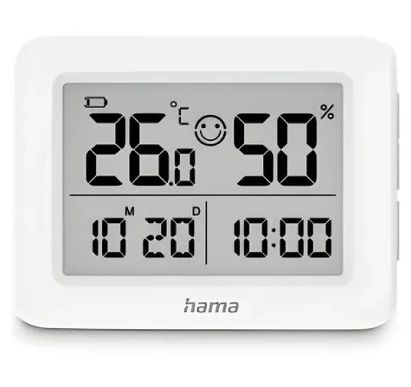 Hama Lefkada bílá / Teploměr a vlhkoměr / Digitální / Vnitřní / s budíkem (222231)