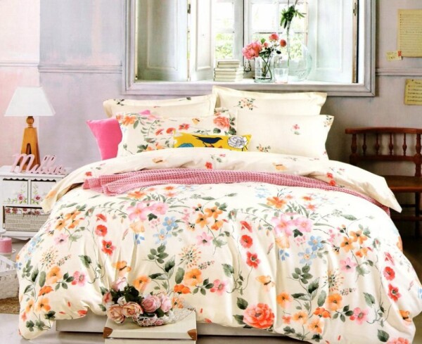 Květované ložní povlečení béžové barvy 2ks 70x80 cm (standard zdarma) Šířka: 200 cm | Délka: 220 cm