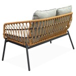 Zahradní set 1+1+2, stůl 90x48, židle a dvojsedačka, přírodní umělý ratan, kov antracit, světle šedá látka