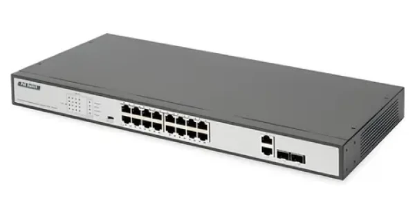 DIGITUS 16-Port PoE černá / Switch / Nespravovaný / 10/100 / PoE 250W / 2x SFP combo (DN-95342-1)