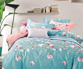 Světle modré ložní povlečení s květinovým vzorem 2ks 70x80 cm (standard zdarma) Šířka: 200 cm | Délka: 220 cm, 1ks plachta zdarma 200 x 230cm