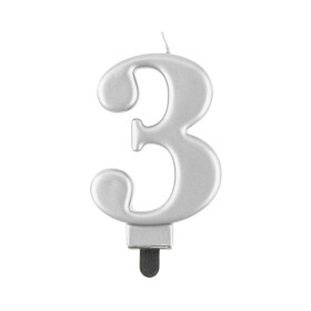 Svíčka dortová stříbrná číslo 3 - Albi