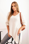 Dámský asymetrický svetr z vlny Plus Size s V výstřihem světlá béžová UNI
