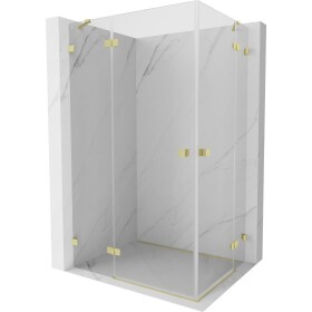 MEXEN/S - Lunar Duo sprchový kout dveře křídlové 90 x 80, transparent, zlato kartáčovaná 834-090L-080P-55-00