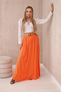 Dámská viskózová sukně s ozdobným páskem - oranžová