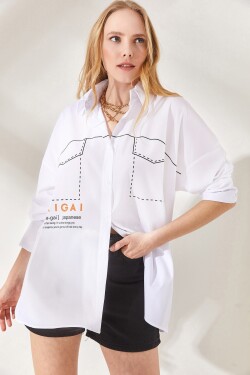 Dámská bílá potištěná oversized košile Olalook s bočními knoflíky