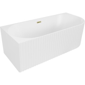 MEXEN/S - Gia volně stojící rohová vana reliéf levá 150 x 75, bílá mat, sifon a přepad zlatá 52701507501L-50