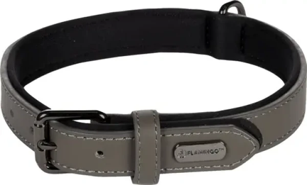 Flamingo Binti Kožený obojek s neoprenem šedá M (FLA-519250)
