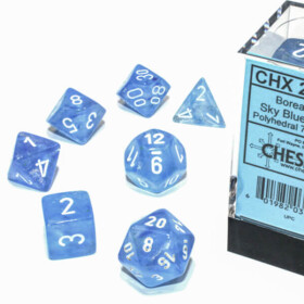Sada kostek Chessex Borealis Polyhedral Sky Blue/White Luminary 7-Die Set