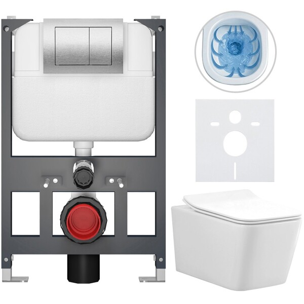 CERANO - Kompletní WC set Basic/Forte - bílá lesklá - WC tlačítko Maxio/Stříbrná - závěsné - nízký modul - předstěnová instalace - 51x36 CER-8050BD86134