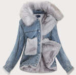 Světle modrá kožešinová džínová bunda (10538) odstíny modré L (40)
