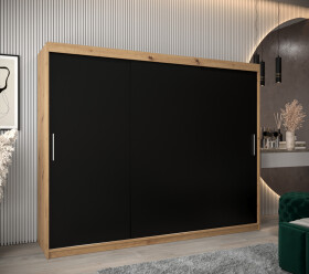 Šatní skříň Abi T0 s posuvnými dveřmi Barva korpusu: Dub artisan, Rozměry: 250 cm, Dveře: Černá